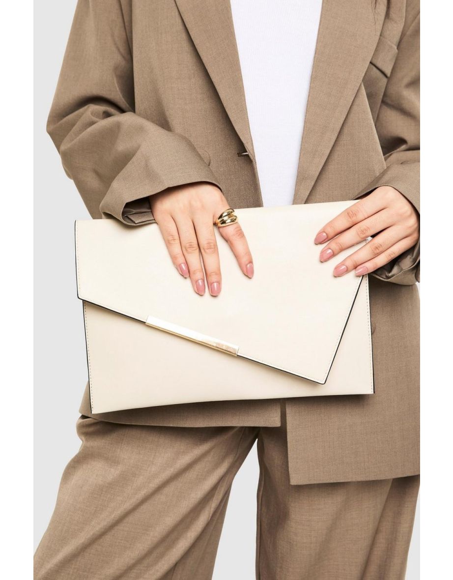 Asymmetric Fold Over Large Envelope Clutch Bag - ecru