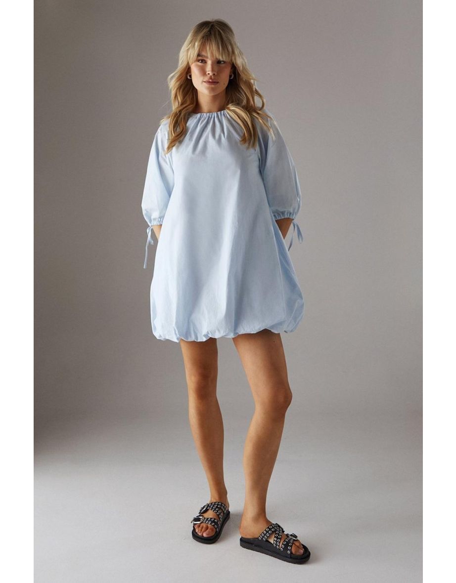 Poplin Bubble Balloon Sleeve Mini Dress