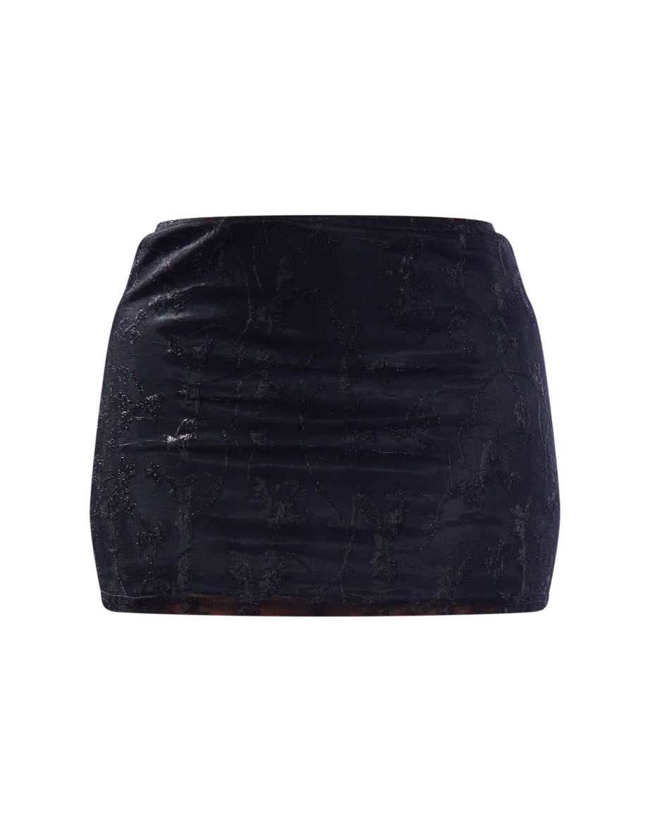 Black Metallic Textured Mesh Low Rise Micro Mini Skirt - 5