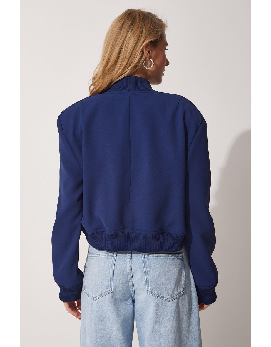 Women's Navy Blue Wide Pocket Bomber Jacket - 6