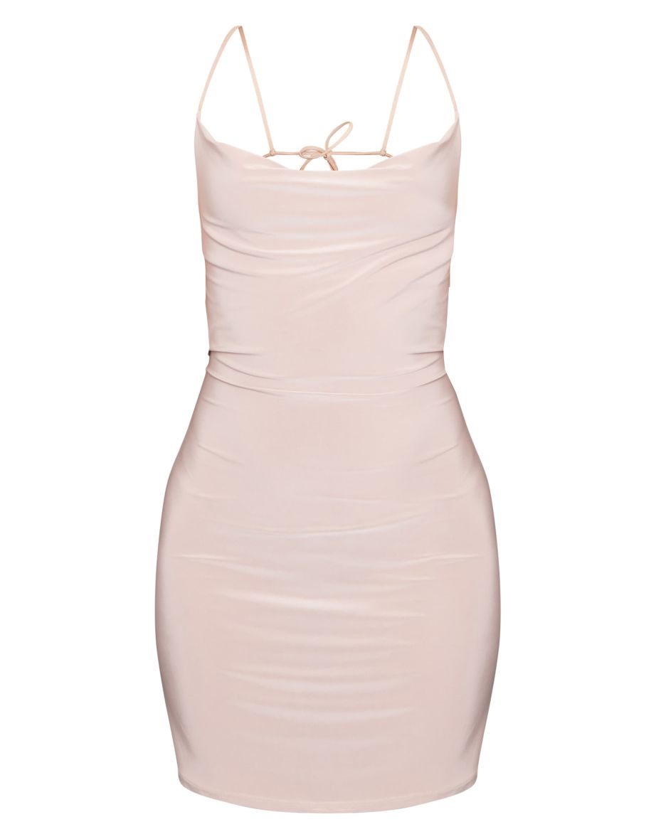 Stone Slinky Cowl Spaghetti Strap Shift Dress - 4