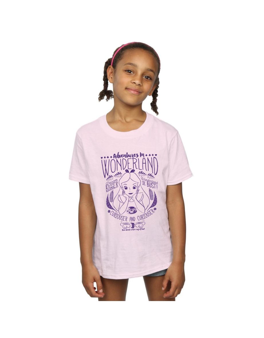 Alice In Wonderland Girls Adventures Cotton T-Shirt - Baby Pink