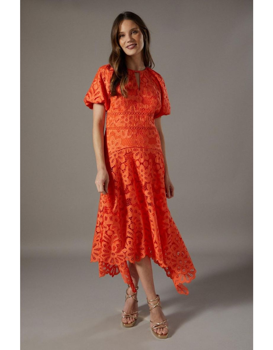 Lace Detail High Low Midi Dress