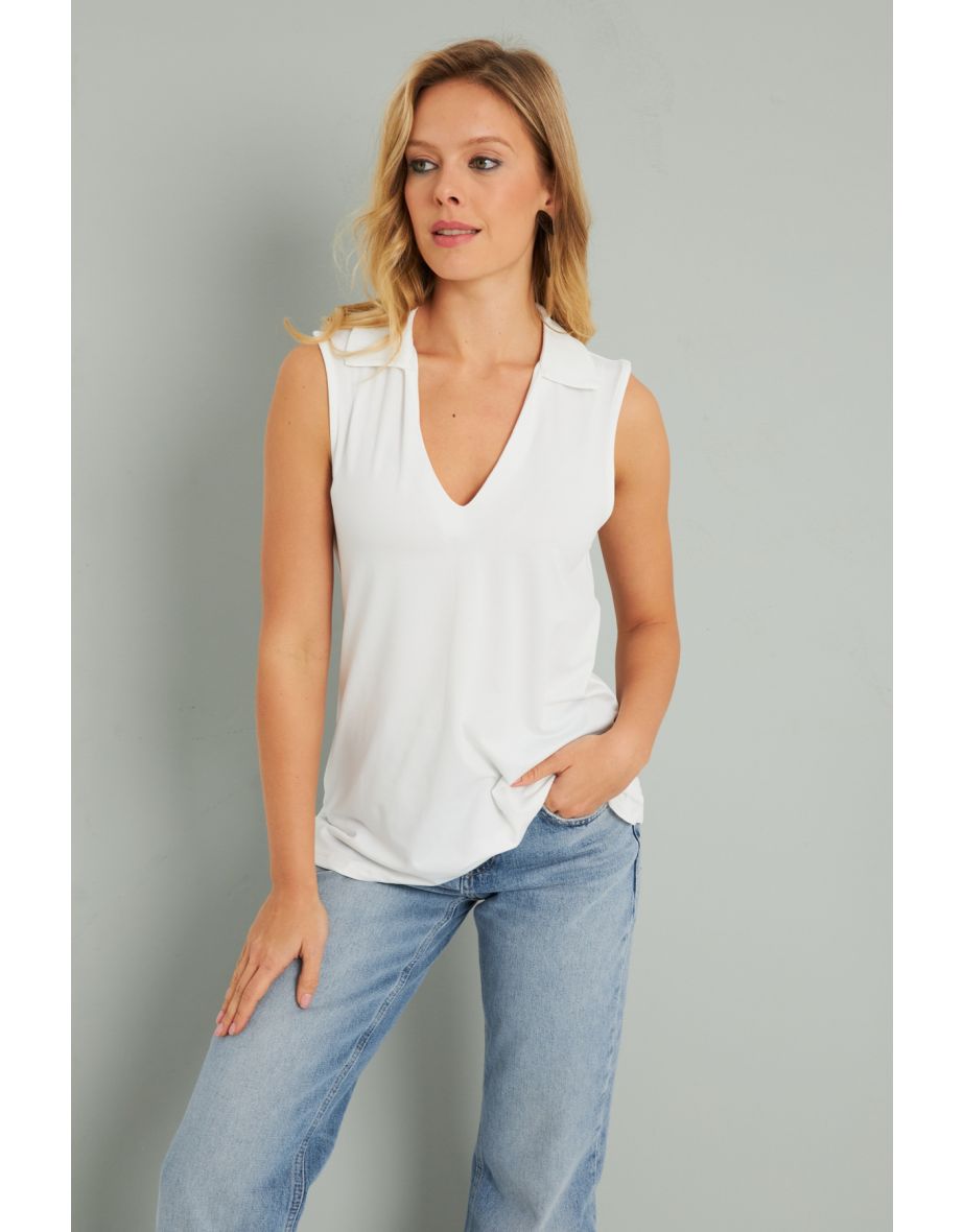 Women's Polo Neck Blouse White - 5