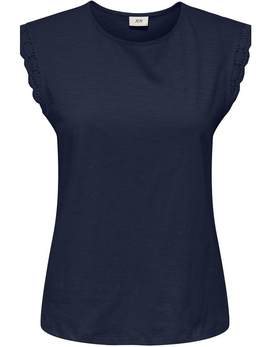 Crew Neck T-Shirt with Lace Sleeves