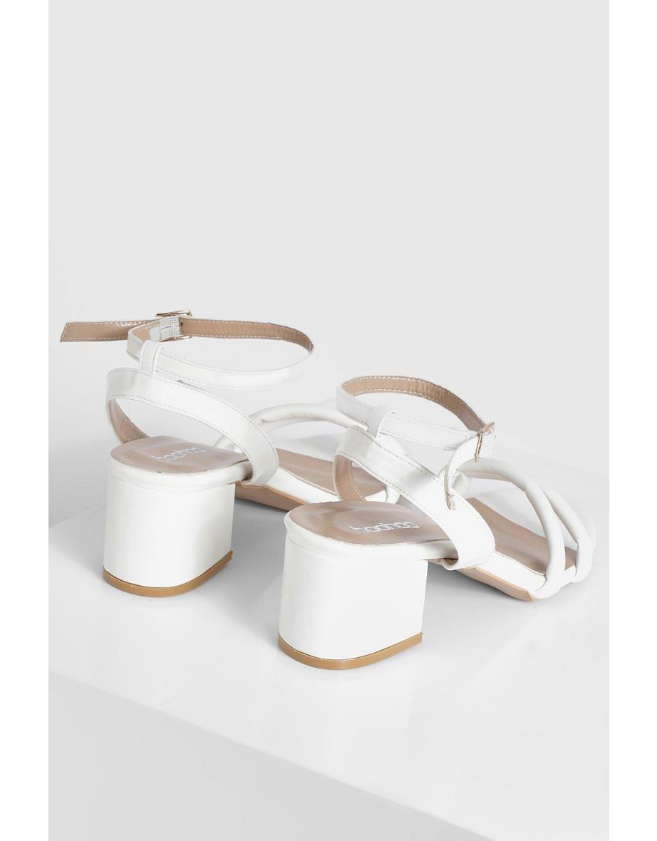 Double Strap Low Block Heel 2 Part Sandal - white - 3