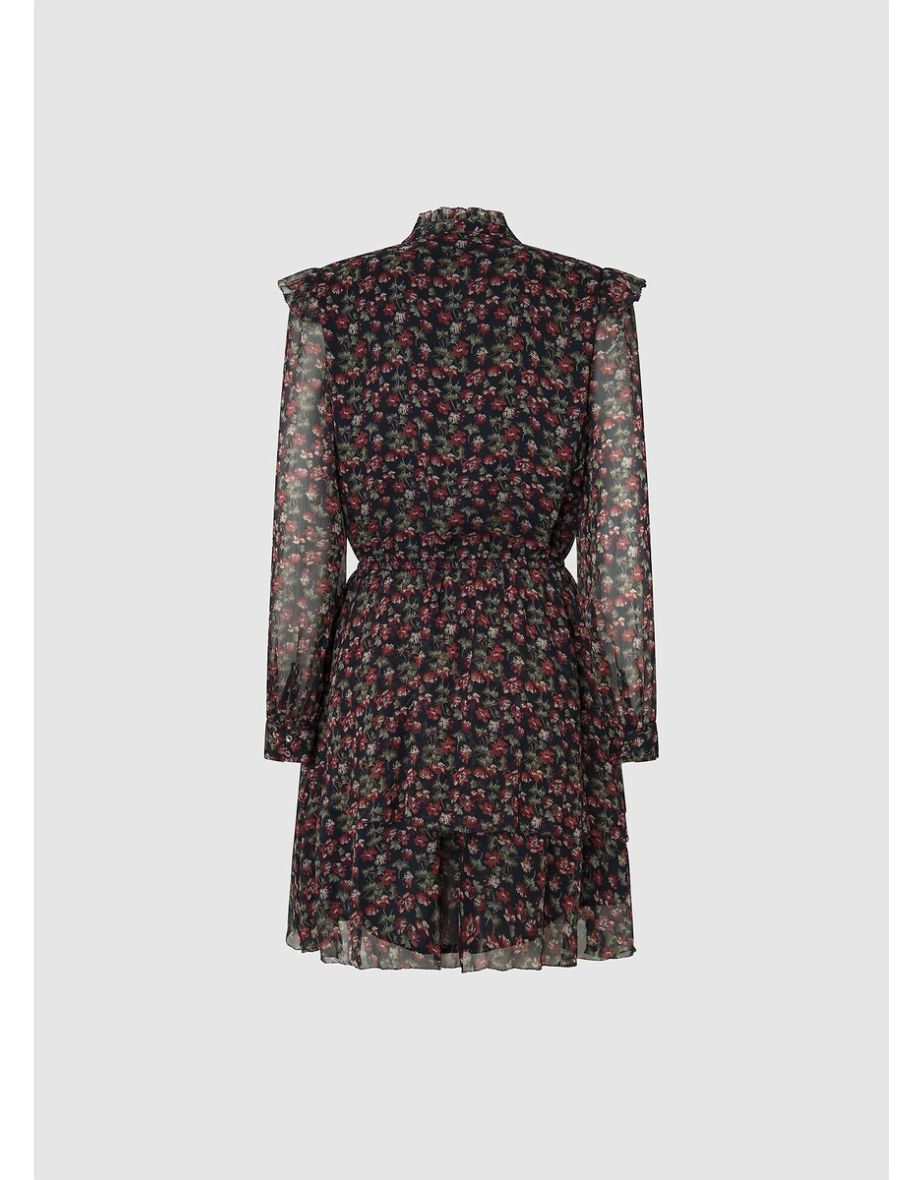 Olive Tiered Skater Dress with Long Voile Sleeves - 5