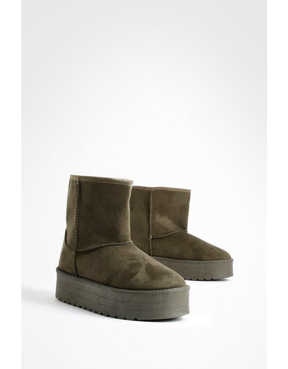 Platform Cosy Boots - khaki