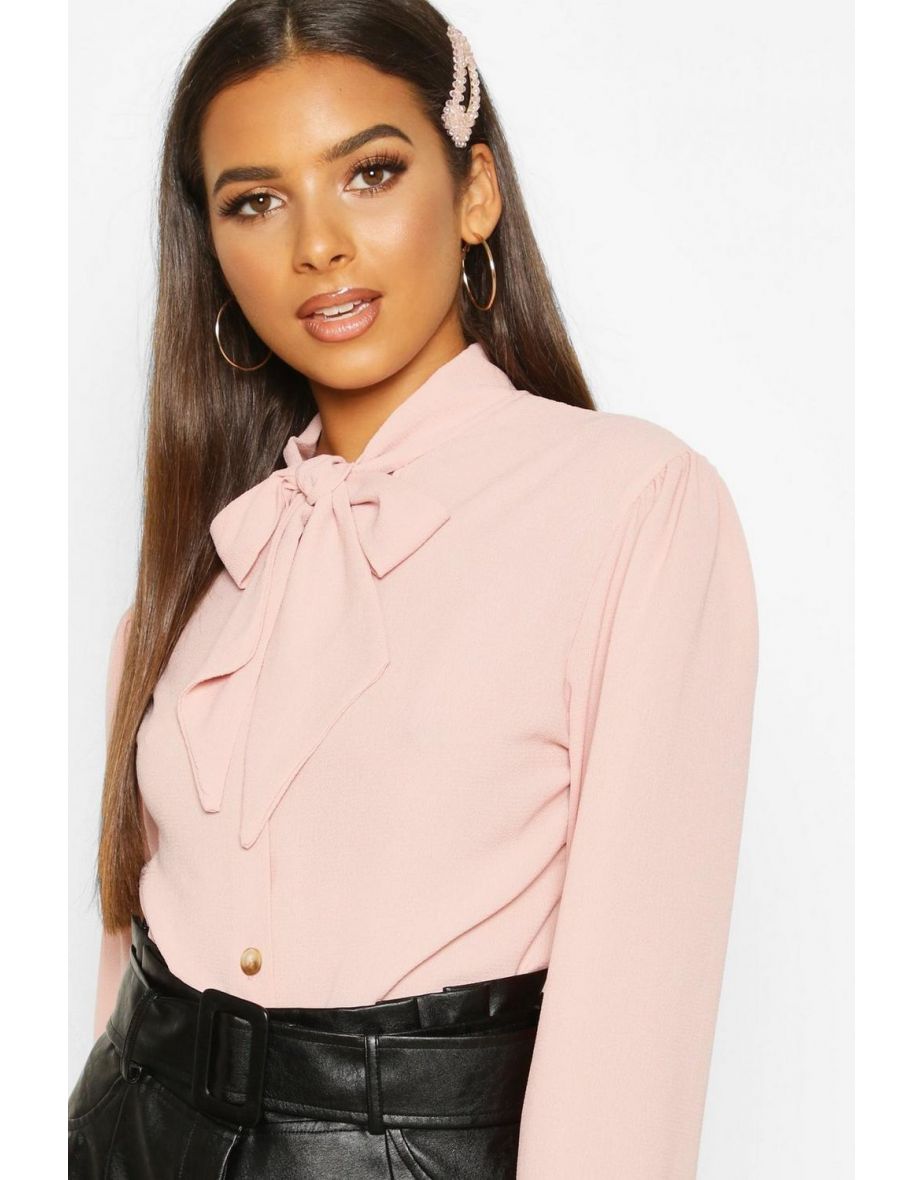 Bow Button Through Volume Sleeve Blouse - blush - 3