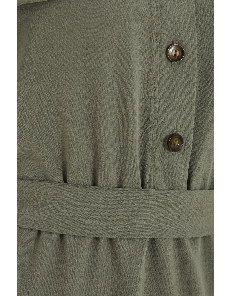 Khaki Column Midaxi Shirt Dress - 5