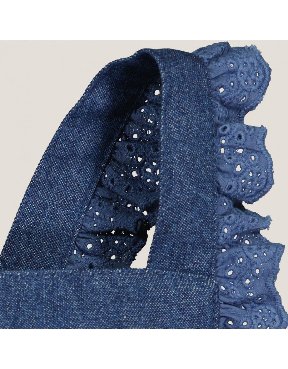 Light Denim Dungaree Shorts with Ruffled Straps - 5