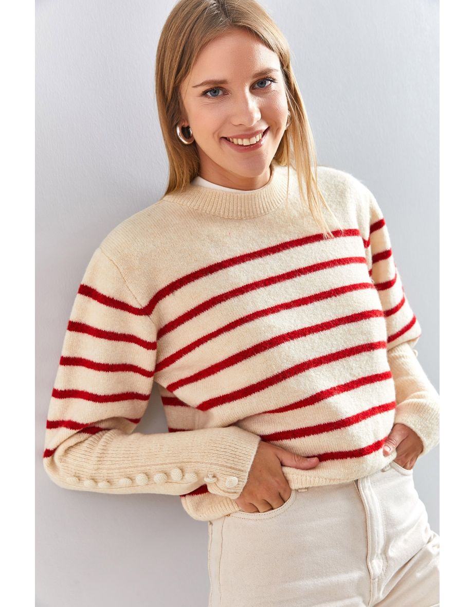 Bianco Lucci Women's Striped Knitwear Blouse - Trendyol