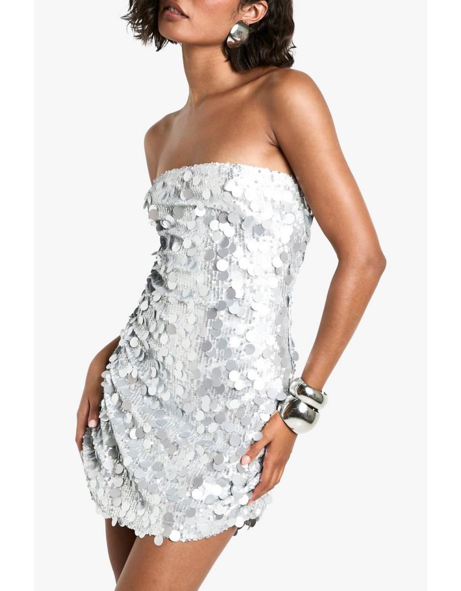 Tall Disc Sequin Bandeau Mini  Dress - gun metal - 3