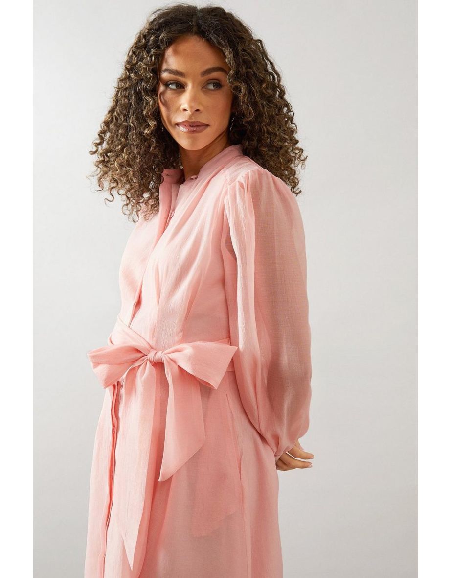 Textured Organza Midi Shirt Dress - 3