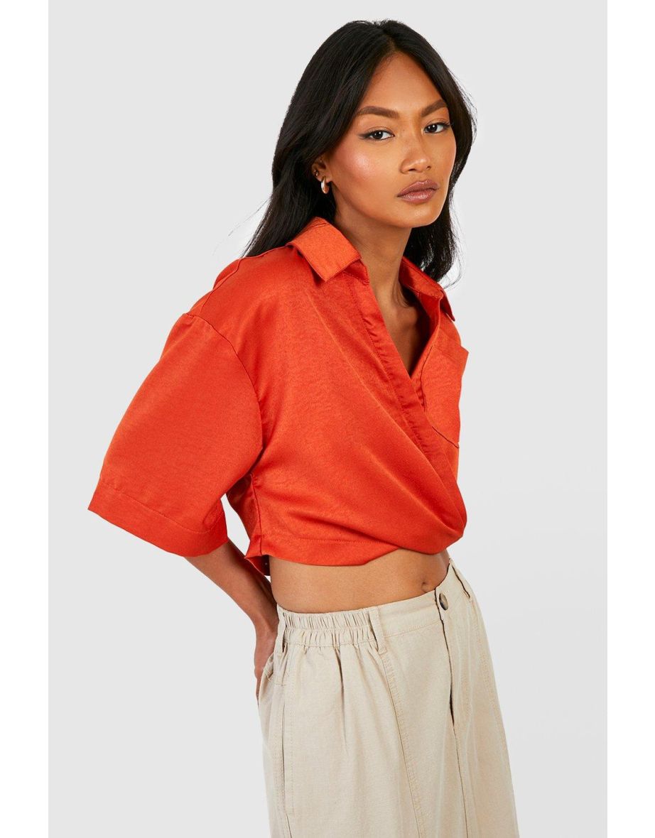 Cropped Satin Shirt - rust