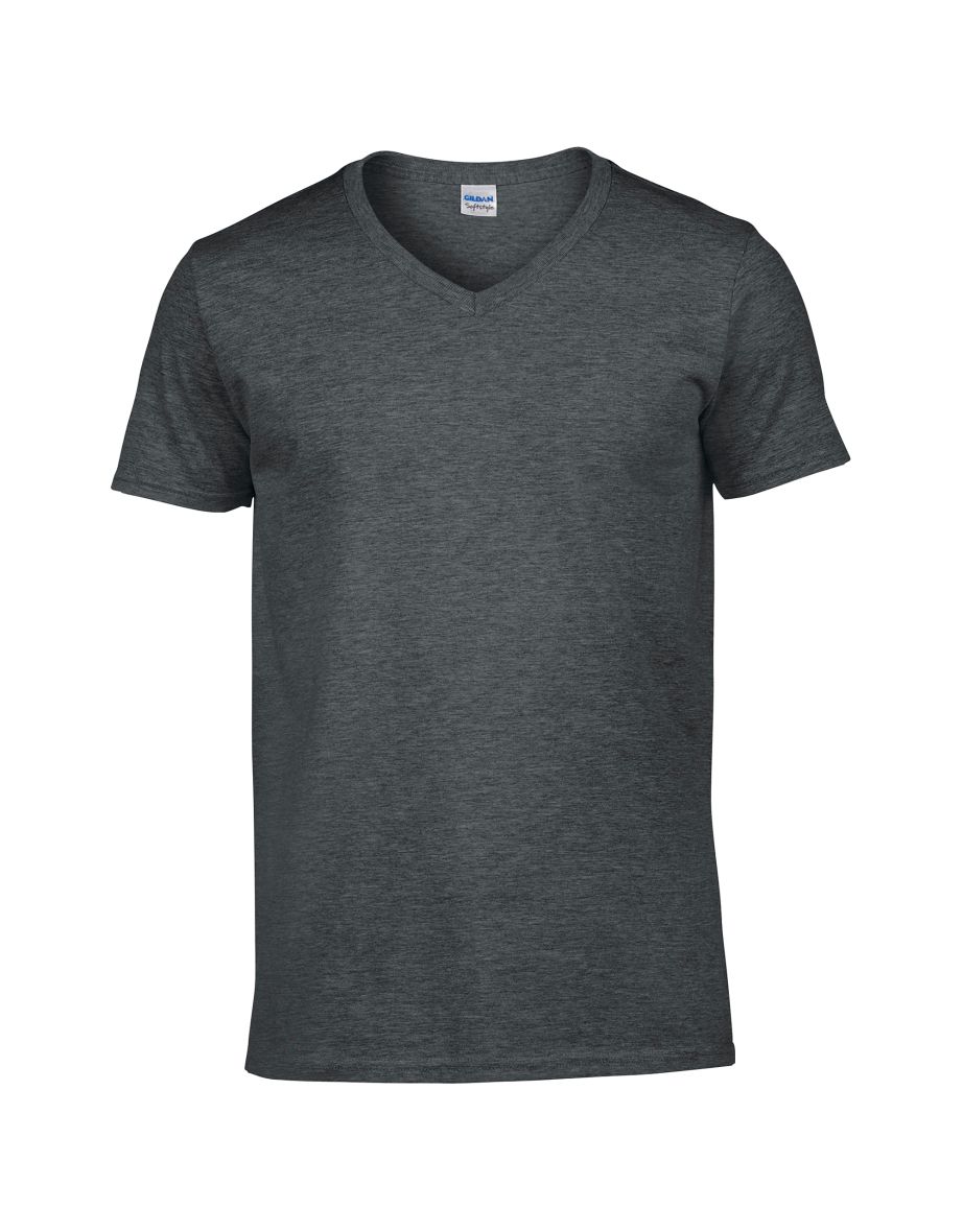Gildan Mens Soft Style V-Neck Short Sleeve T-Shirt - Dark Heather