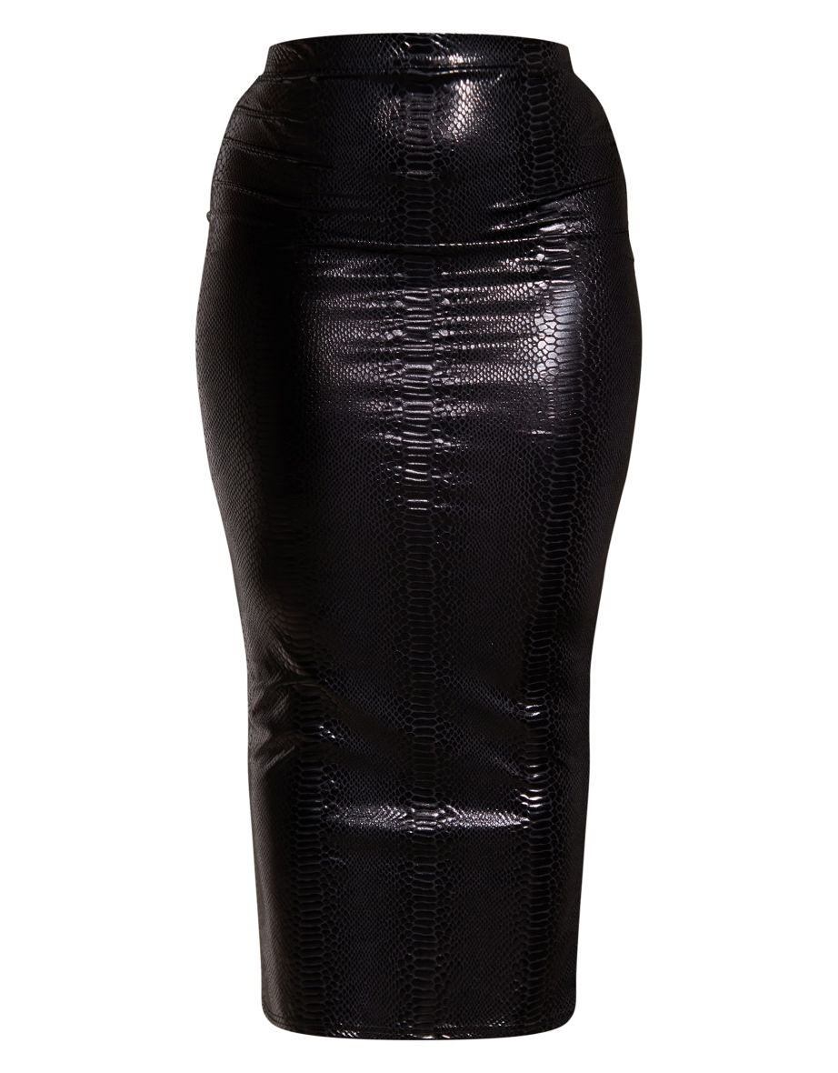 Shape Black Metallic Snake Print Midaxi Skirt - 4