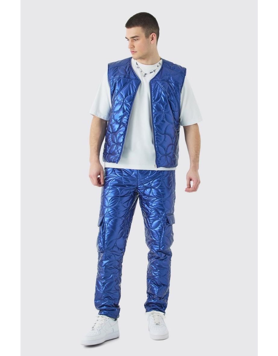 Tall Metallic Quilted Gilet - blue - 2