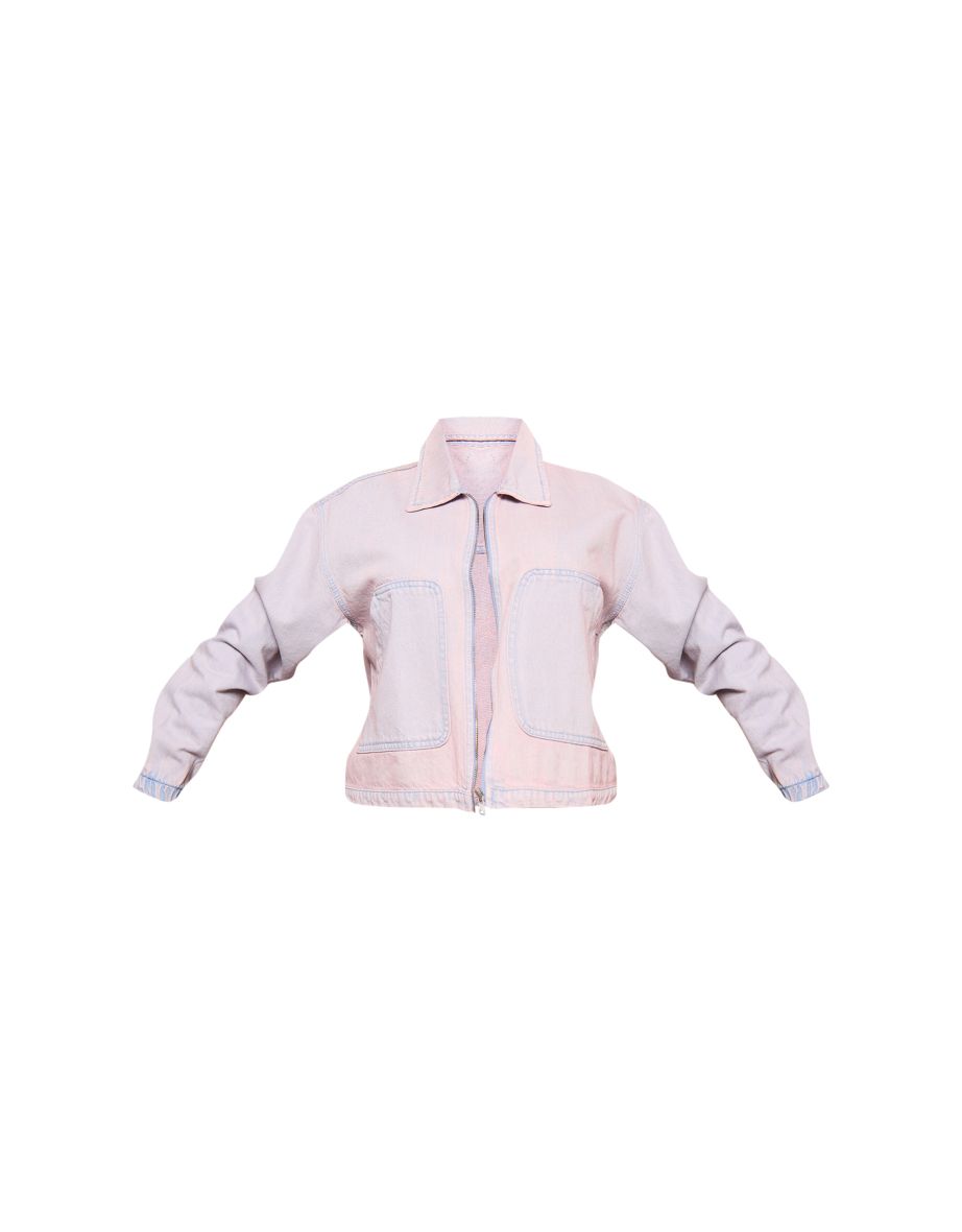 Lavender Oversized Washed Denim Jacket - 4