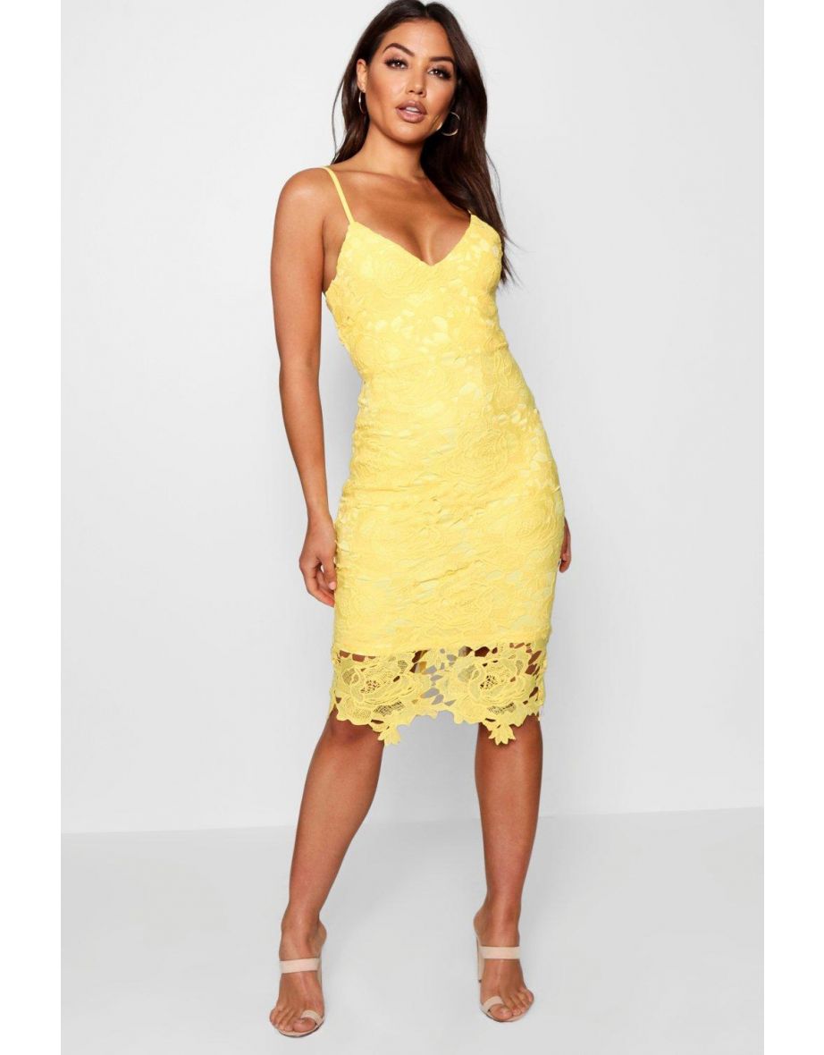 Boutique Crochet Lace Strappy Midi Dress - yellow