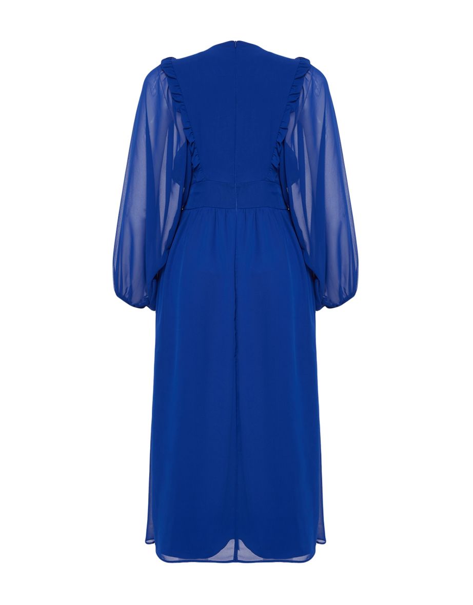 Saxe Blue Minimal Patterned Chiffon Lined Woven Dress - 7