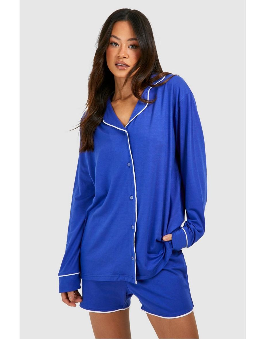 Tall Jersey Piping Shorts Pj Set - moroccan blue