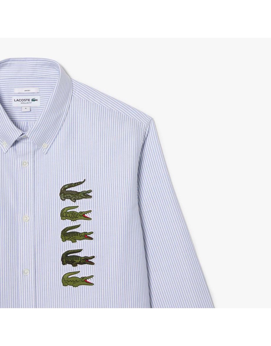 Men's Lacoste Croc Badge Striped Shirt in White - 2