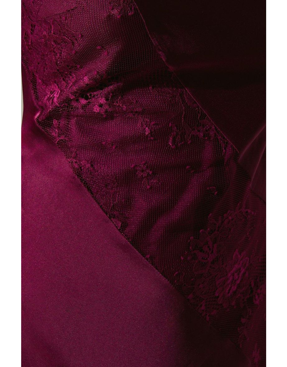 Satin Lace Mix Midi Dress With Asymmetric Hem - 3