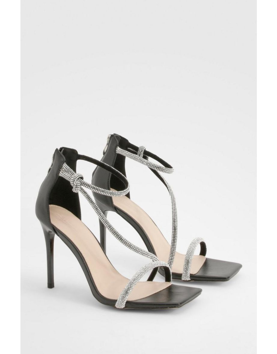Wide Fit Asymmetric Embellished Heels - black