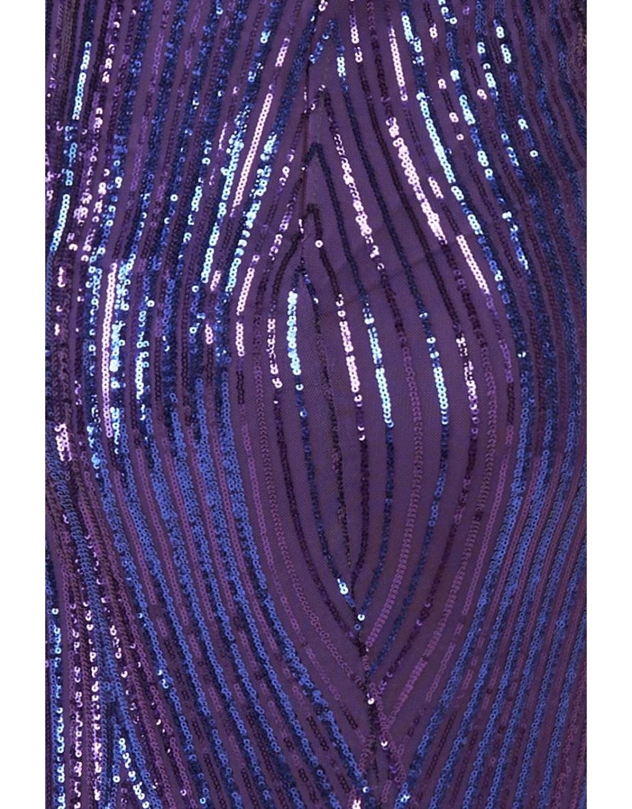 Goddiva Two Toned V Neck Sequin Maxi - Purple - 3