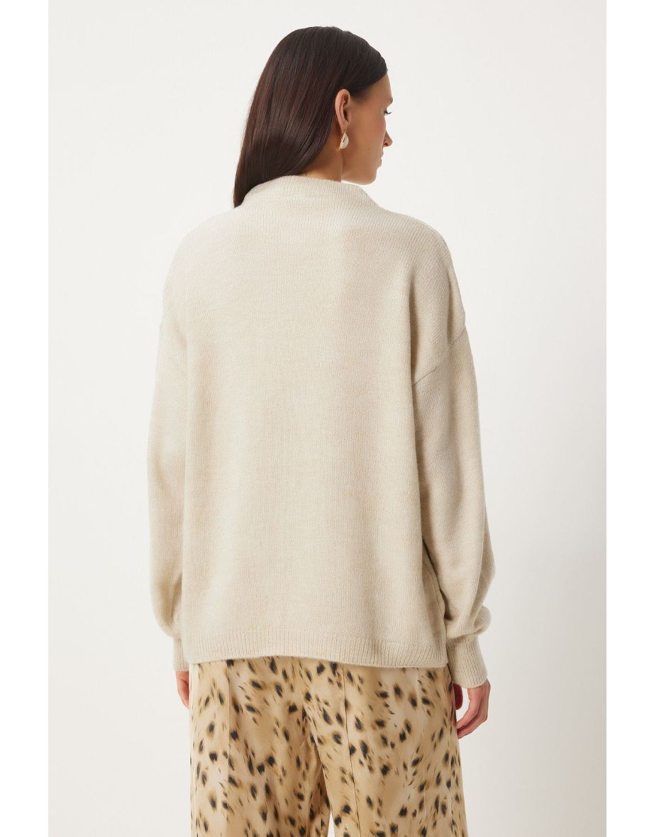 Women's Cream Oversize Soft Knit Sweater - 3