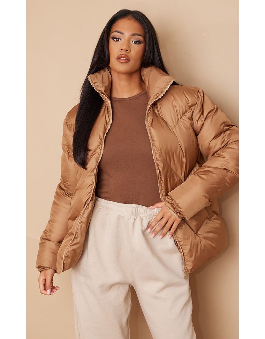 Tall Mocha Diamond Quilted Puffer