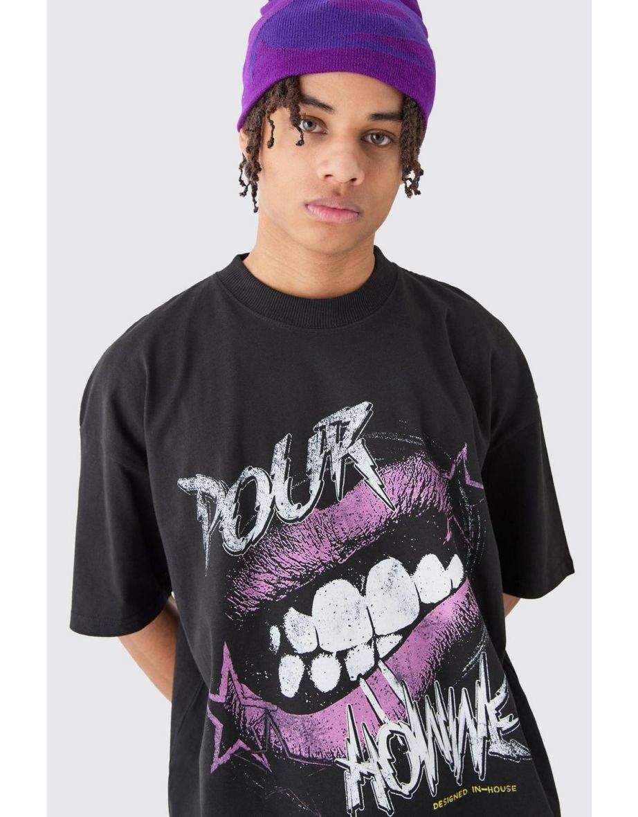 Oversized Mouth Graphic T-shirt - black - 2