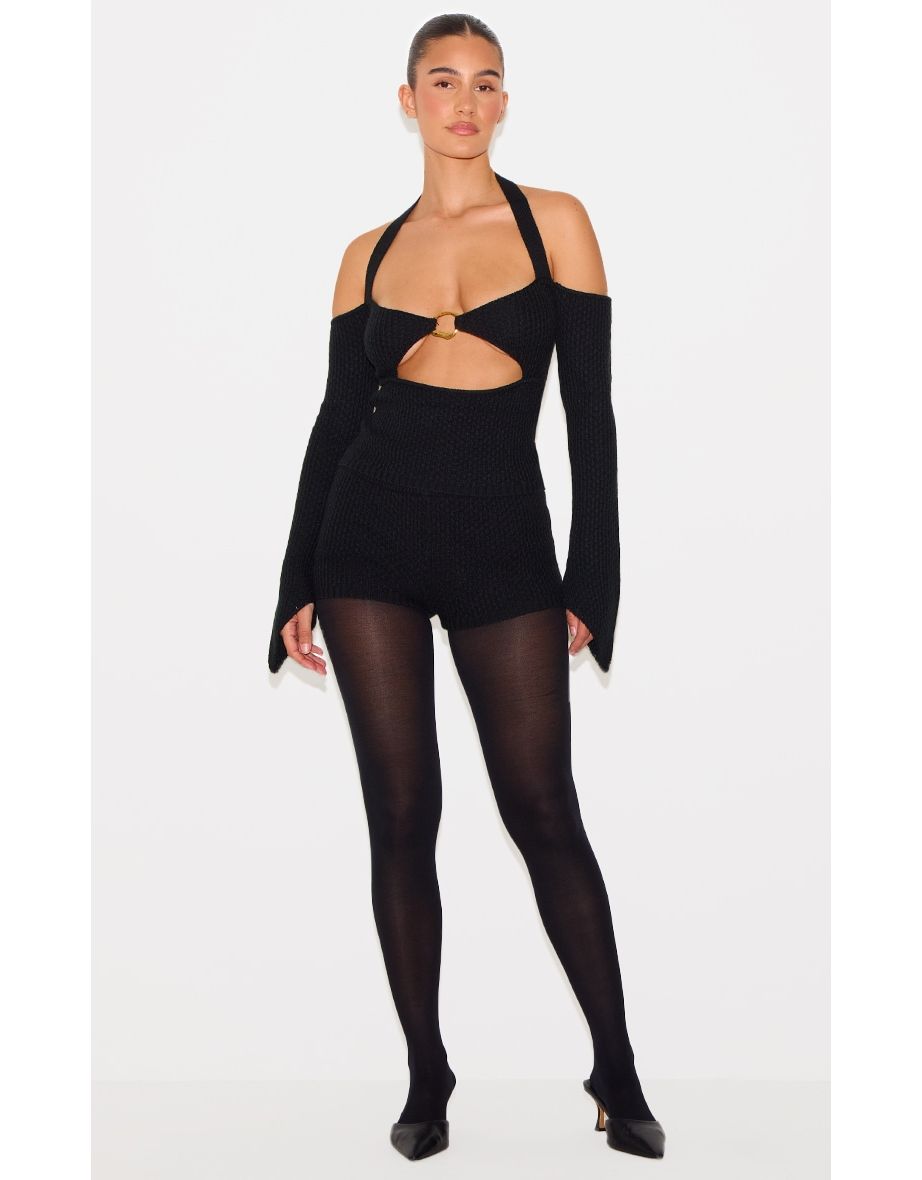 Black Cross Stitch Knitted Mini Shorts