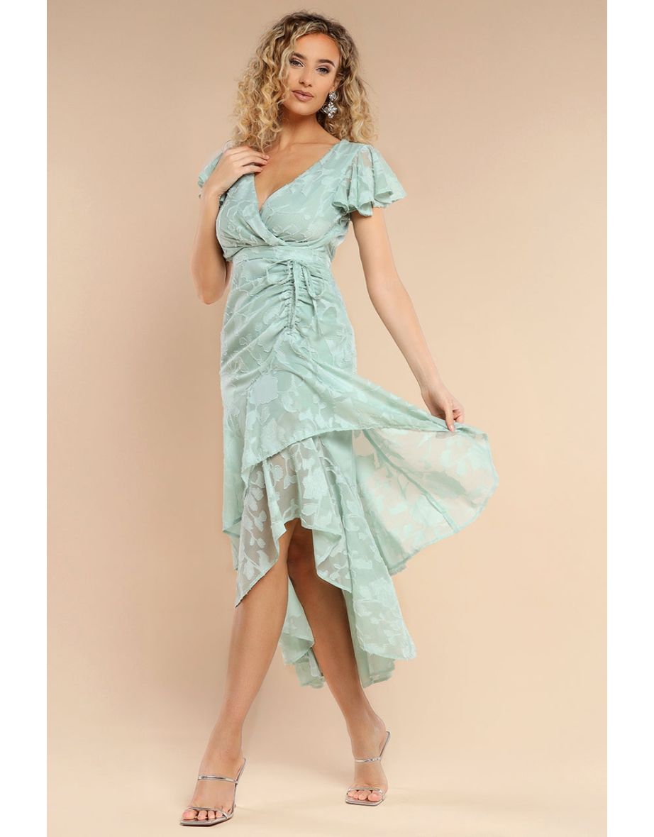 Goddiva Jacquard Chiffon Wrap High Low Midaxi Dress