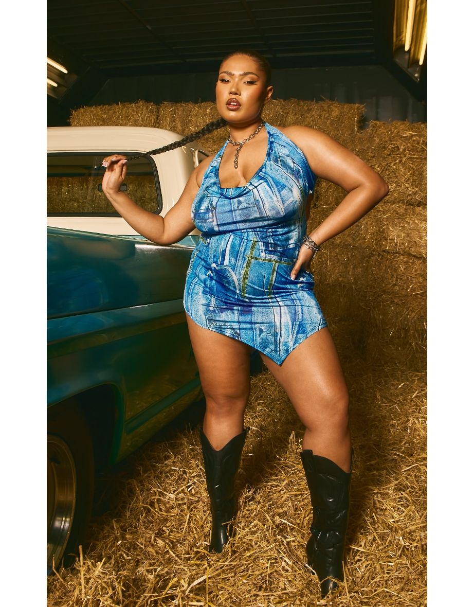 Denim bodycon dress plus size on sale