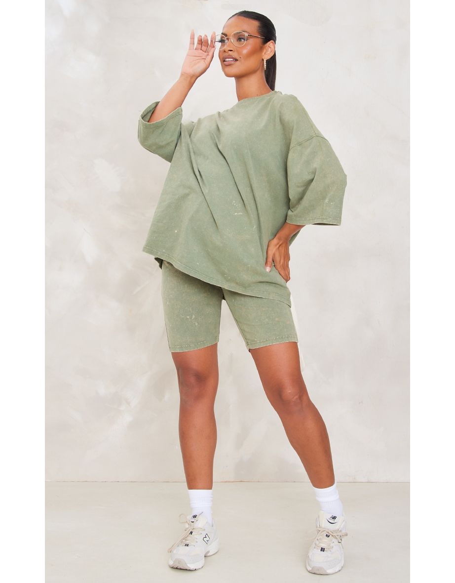 Maternity Khaki Acid Wash Cycle Shorts