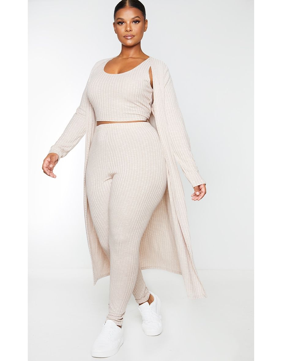 Shop Plus Oatmeal Knitted 3 Piece Legging Set Online in Bahrain VogaCloset