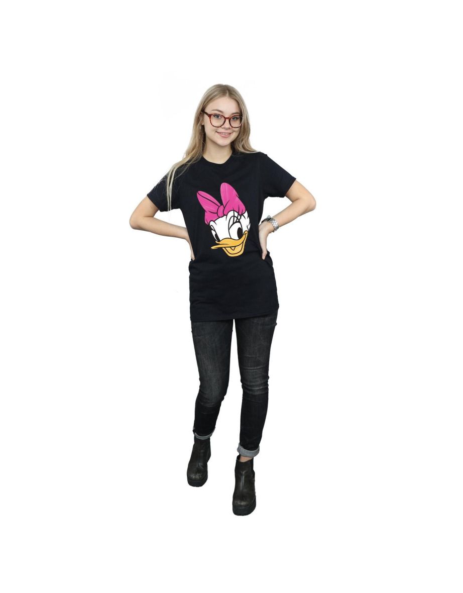 Disney Womens/Ladies Daisy Duck Head Painted Cotton Boyfriend T-Shirt - Black