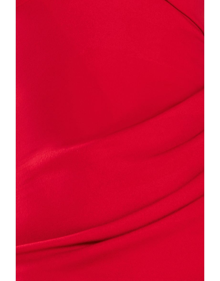 Goddiva Fan Pleated Bardot Scuba Crepe Maxi - Red - 3