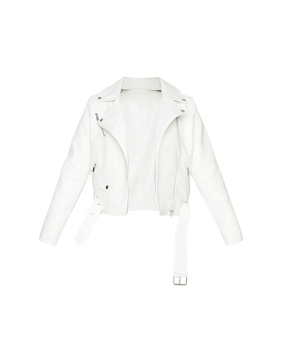 Petite Cream Faux Leather Zip Detail Biker Jacket - 4