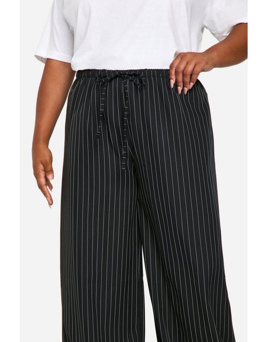 plus elasticated waist stripe turn up hem trouser - black - 3