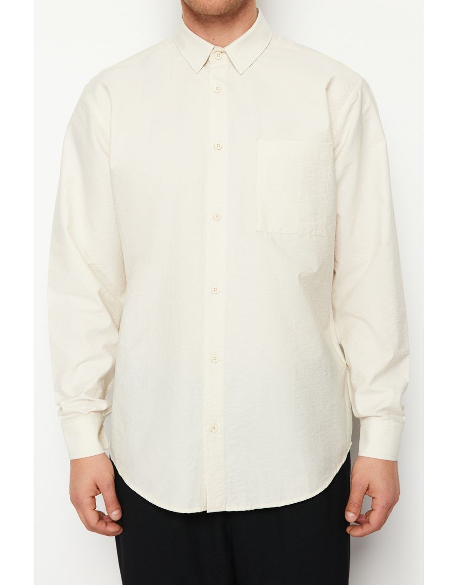 Ecru Men's Oversize Fit Textured Fabric Shirt Shirt - 7