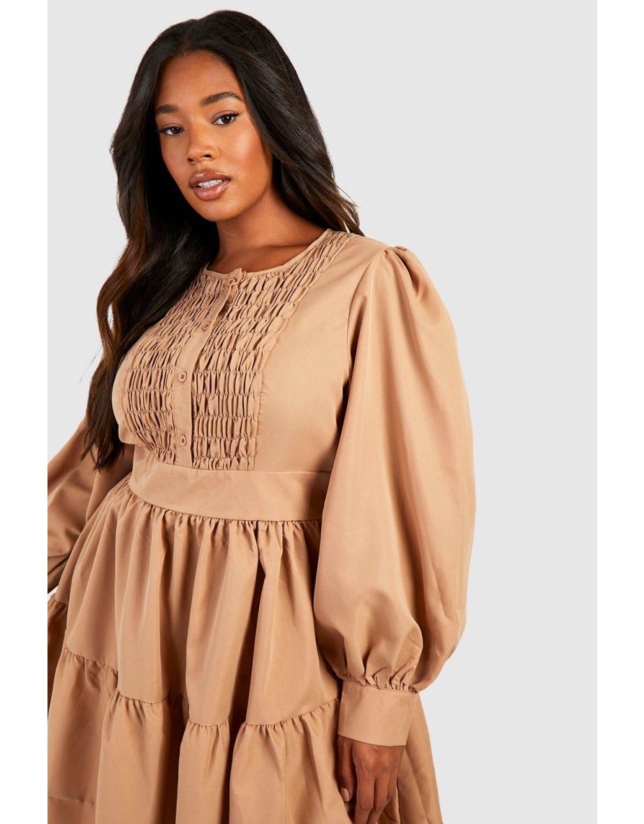 Plus Woven Shirred Detail Tiered Smock Dress - 3