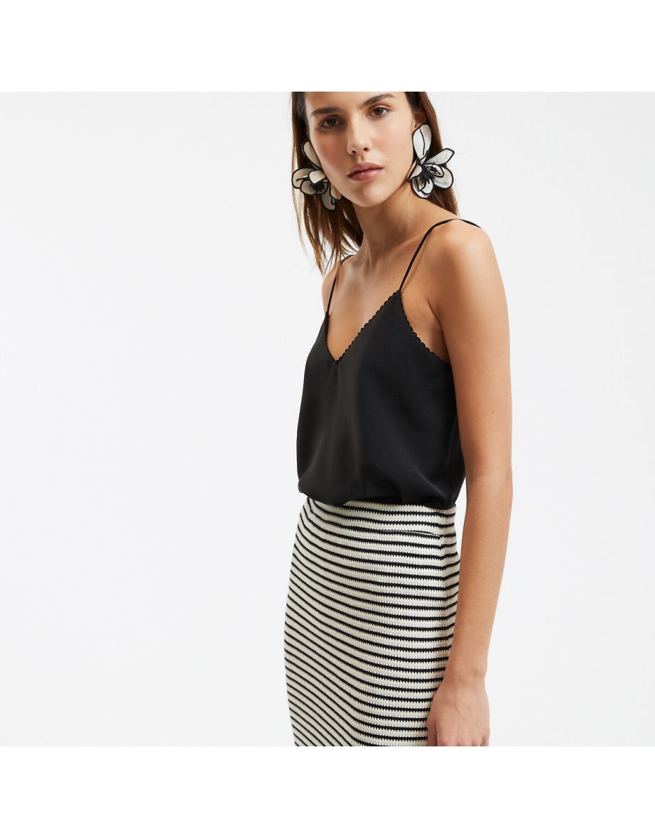 Satin V-Neck Vest Top with Shoestring Straps