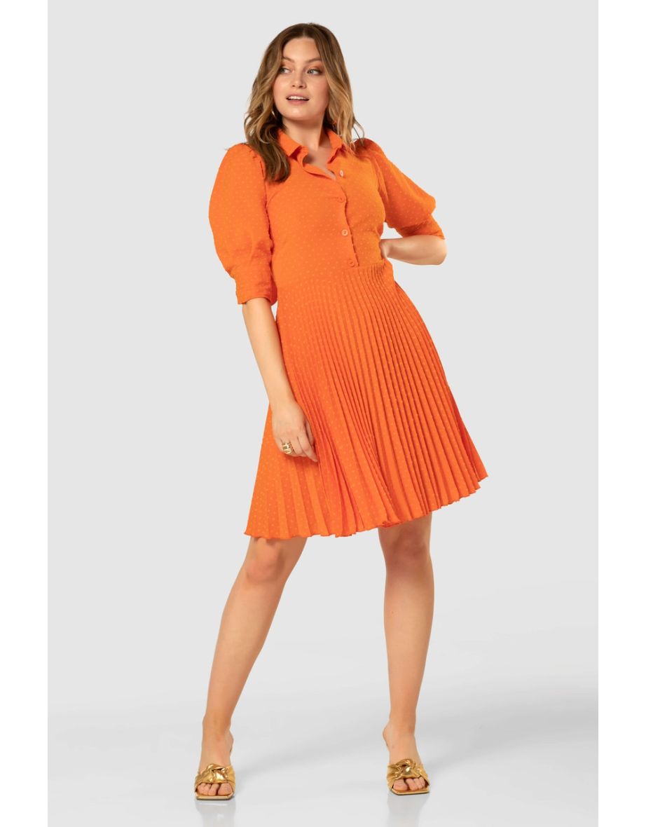 Shop Closet London Orange Pleated Skirt Shirt Mini Dress Online in Iraq VogaCloset