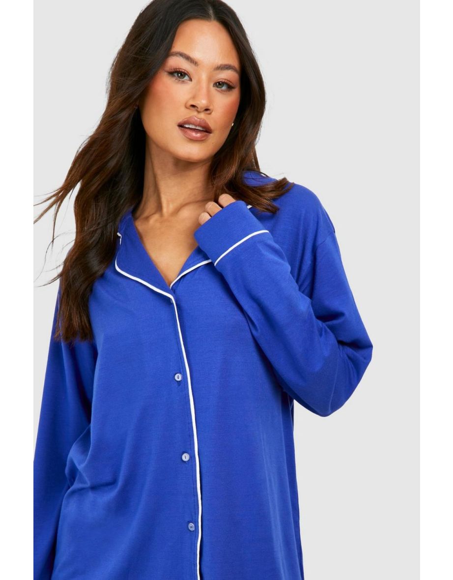 Tall Jersey Piping Shorts Pj Set - moroccan blue - 3