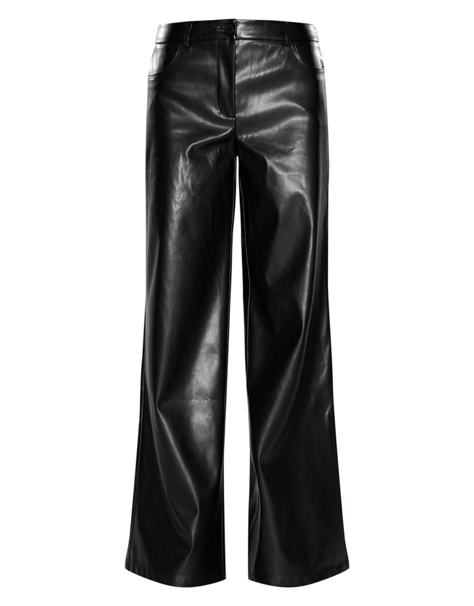 Black Faux Leather Wide Leg Low Rise Trouser - 4