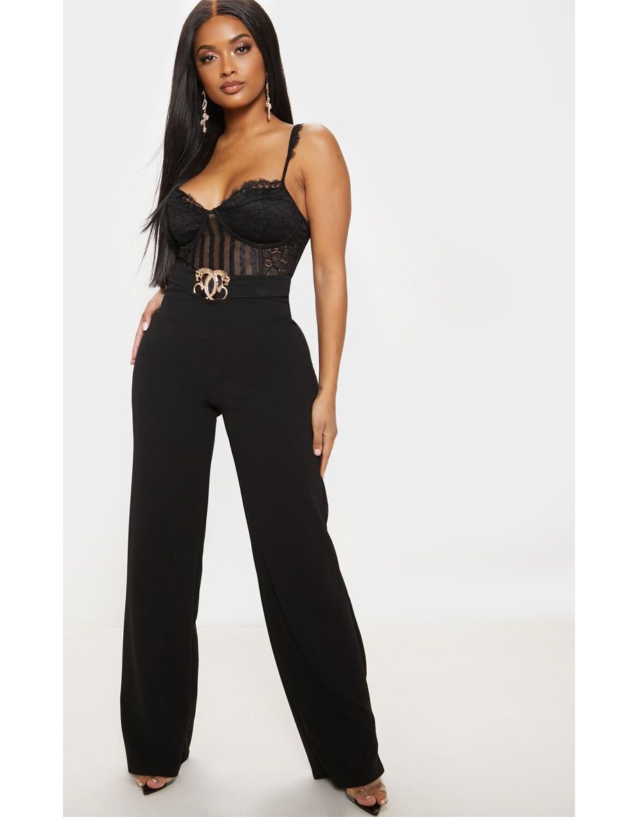 Shape Black Lace Mesh Stripe Bodysuit - 3