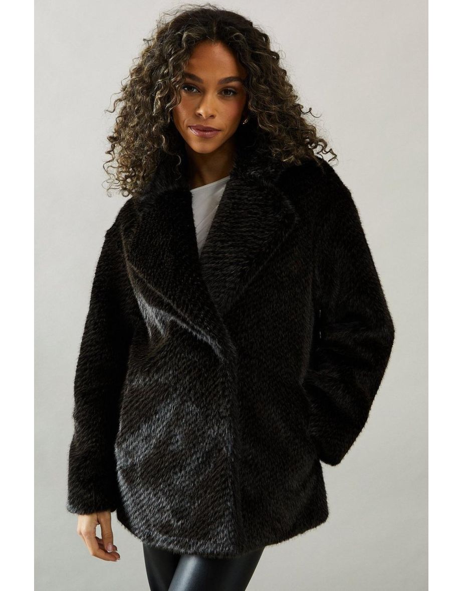 Two Tone Faux Fur Coat